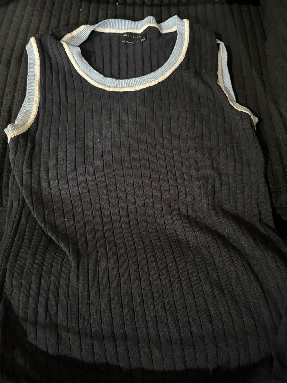 ASOS Black Ribbed Tank Top with Light Blue and Cream Trim